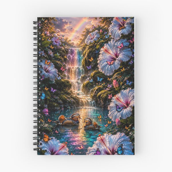 Item preview, Mandarin Ducks Rainbow Waterfall Pond designed and sold by nardreelxz.
