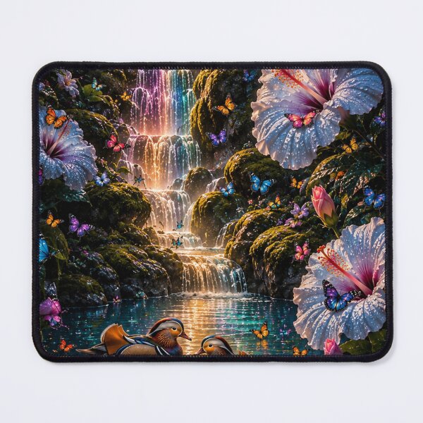 Item preview, Mandarin Ducks Rainbow Waterfall Pond designed and sold by nardreelxz.