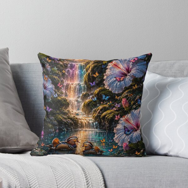 Item preview, Mandarin Ducks Rainbow Waterfall Pond designed and sold by nardreelxz.