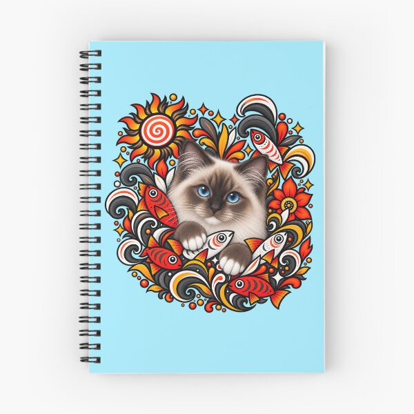 Item preview, Birman Cat Folk Art - Psychedelic Sun & Fishes Graphic Pattern designed and sold by PixelsPaws.
