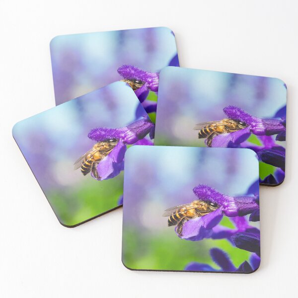 Item preview, The Pollinator — Honeybee on Purple Salvia Macro designed and sold by Jomsunshine.
