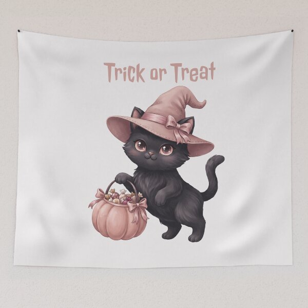 Item preview, Pinkoween Trick or Treat Black Cat Pink Pumpkin designed and sold by MythicCotton.