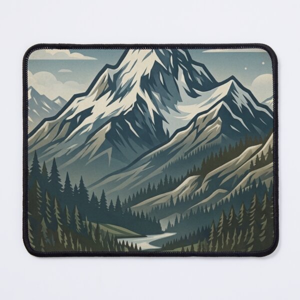 Item preview, Retro Mountain with trees | Snowy Mountain peaks designed and sold by Sakshipaintings.