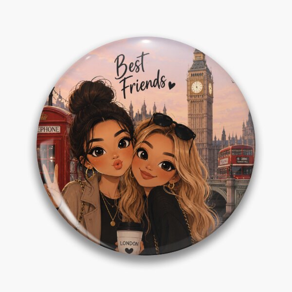 Artikelvorschau, Beste Freundinnen London-Reise Cartoon-Aufkleber Süße Mädchen Reisen Big Ben London Ästhetik entworfen und verkauft von AstraDrip Studio.