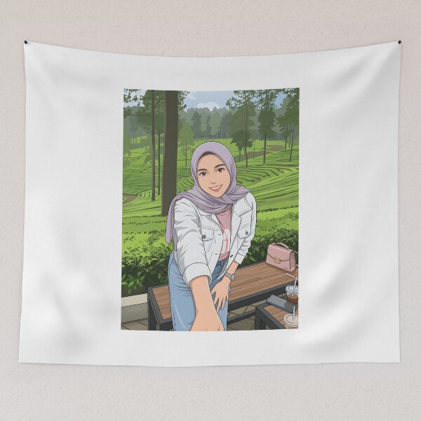 Item preview, Hijab Portrait ootd elegance cute illustration vector art on forrest designed and sold by sabartgunpla.