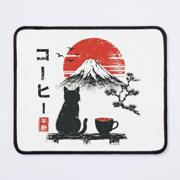 Item preview, Kohi Heiwa Cat Coffee Lover Japan Mount Fuji Peace Zen designed and sold by SkeletonsDanger.