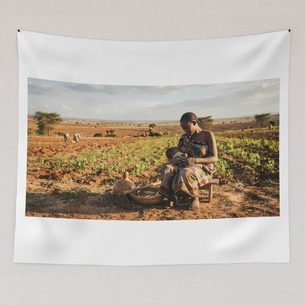 Item preview, Rhythm of the Earth: Motherly Love in the African Savanna Farmland Art Print, Documentary Cultural Photography   designed and sold by SOOstudio73.