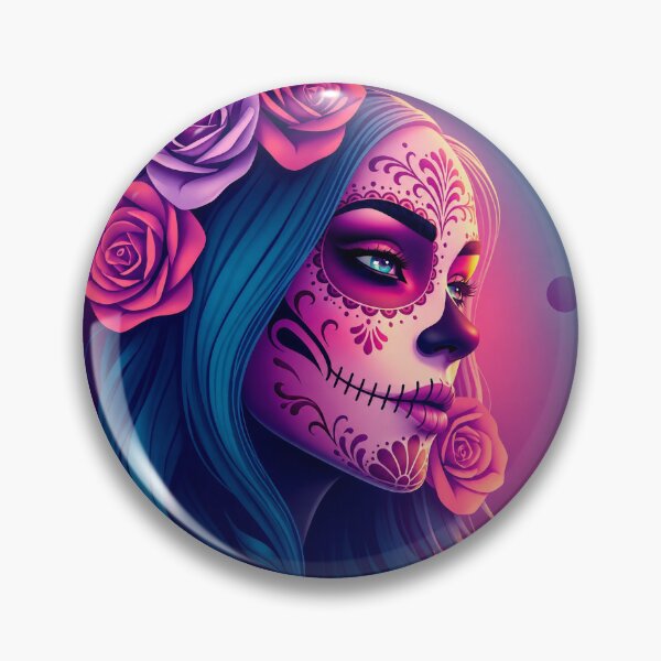 Item preview, Neon Dia de los Muertos Woman with Roses designed and sold by SweetLilith.