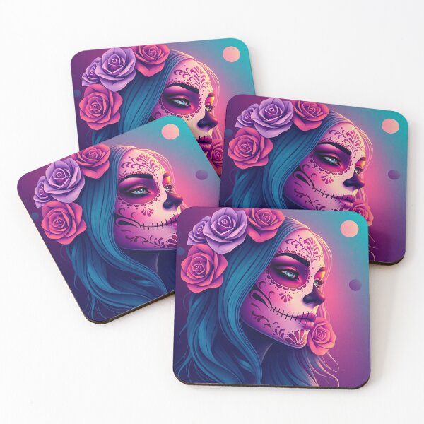 Item preview, Neon Dia de los Muertos Woman with Roses designed and sold by SweetLilith.