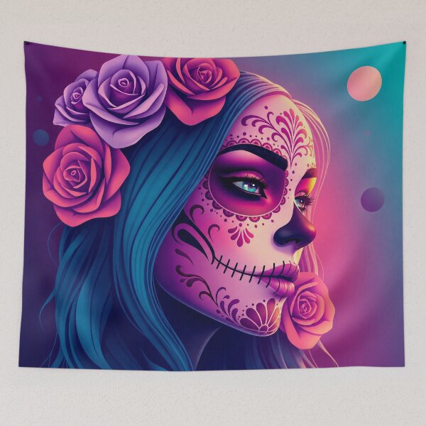 Item preview, Neon Dia de los Muertos Woman with Roses designed and sold by SweetLilith.
