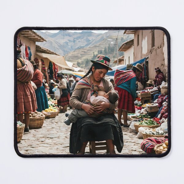 Item preview, Warmth of the Andes: Motherly Love at a Traditional Mountain Market Art Print, Documentary Cultural Photography designed and sold by SOOstudio73.