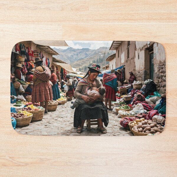 Item preview, Warmth of the Andes: Motherly Love at a Traditional Mountain Market Art Print, Documentary Cultural Photography designed and sold by SOOstudio73.