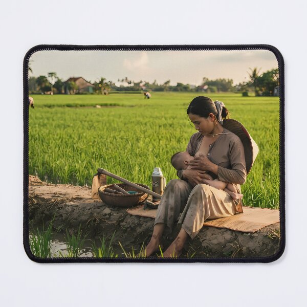 Item preview, Serenity in the Green: Mother's Love at Mekong Delta Rice Fields Art Print, Documentary Rural Photography designed and sold by SOOstudio73.
