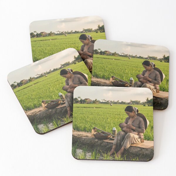 Item preview, Serenity in the Green: Mother's Love at Mekong Delta Rice Fields Art Print, Documentary Rural Photography designed and sold by SOOstudio73.