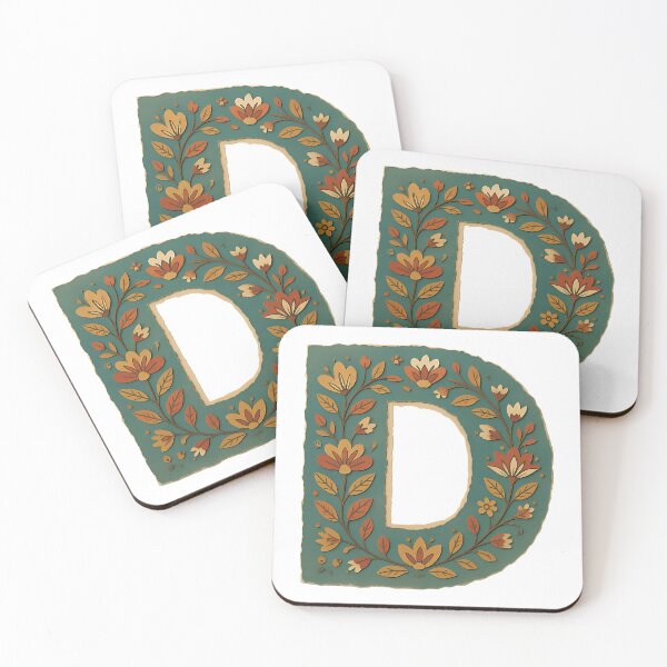 Item preview, Decorative teal Floral Letter D Folk Art Monogram designed and sold by ITCHAWAWAA.