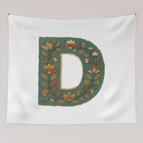 Item preview, Decorative teal Floral Letter D Folk Art Monogram designed and sold by ITCHAWAWAA.