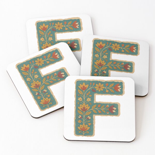 Item preview, Teal Mustard Terracotta Floral Monogram Letter F designed and sold by ITCHAWAWAA.