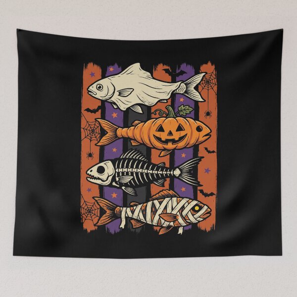 Item preview, Halloween Fishing Ghost Pumpkin Skeleton Fish Art Spooky designed and sold by hemagamo.