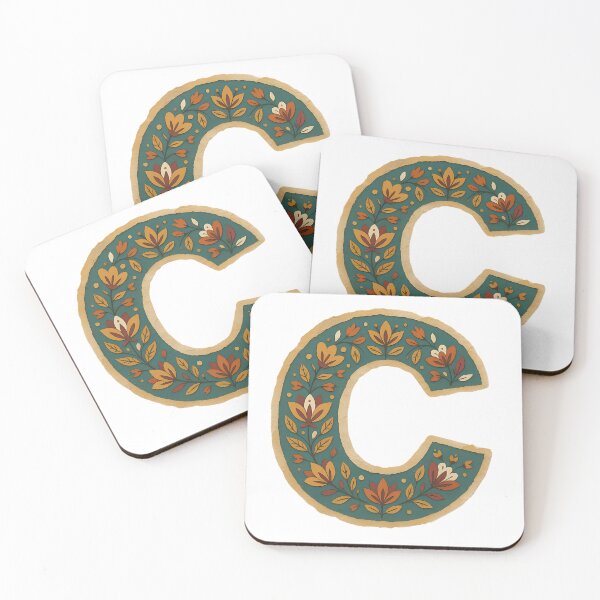 Item preview, Teal Mustard Terracotta Floral Monogram Letter C designed and sold by ITCHAWAWAA.