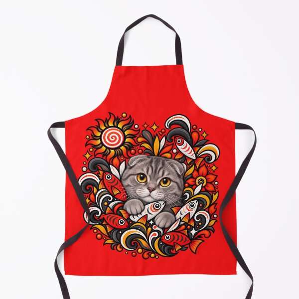 Item preview, Scottish Fold Cat Folk Art - Psychedelic Sun & Fishes Graphic Pattern designed and sold by PixelsPaws.