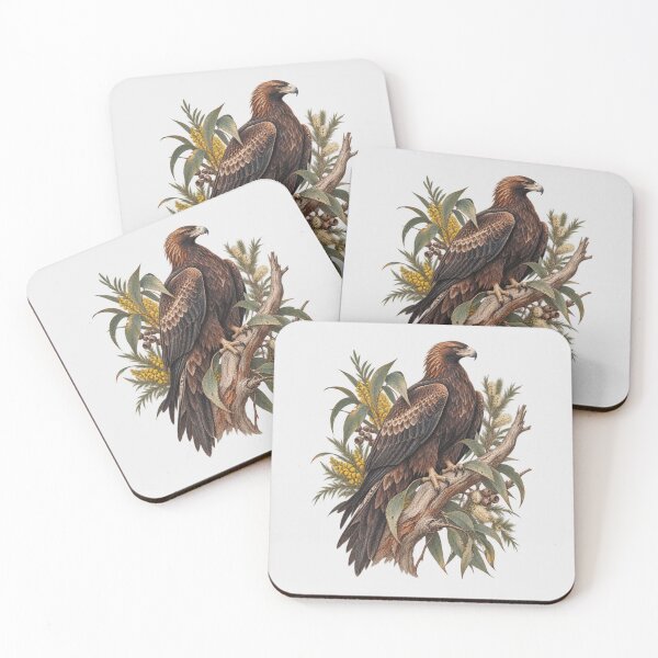 Item preview, Wedge-tailed Eagle Australia's Largest Bird of Prey Vintage Aussie Eagle with Wattle Art designed and sold by Yellowriversss.
