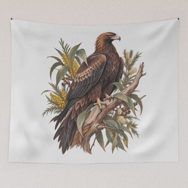 Item preview, Wedge-tailed Eagle Australia's Largest Bird of Prey Vintage Aussie Eagle with Wattle Art designed and sold by Yellowriversss.