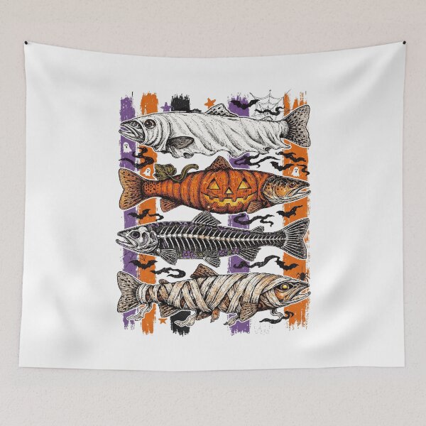 Item preview, Halloween Fishing Ghost Pumpkin Skeleton Fish Art Spooky designed and sold by hemagamo.