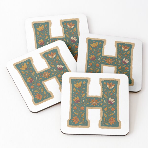 Item preview, Teal Mustard Terracotta Floral Monogram Letter H designed and sold by ITCHAWAWAA.