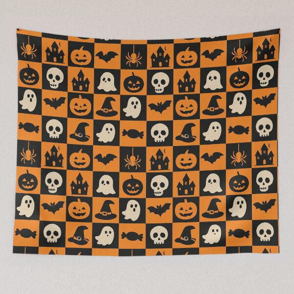 Item preview, Retro Halloween Pumpkin Ghost Witch Bat Skull designed and sold by FestivityFinds.