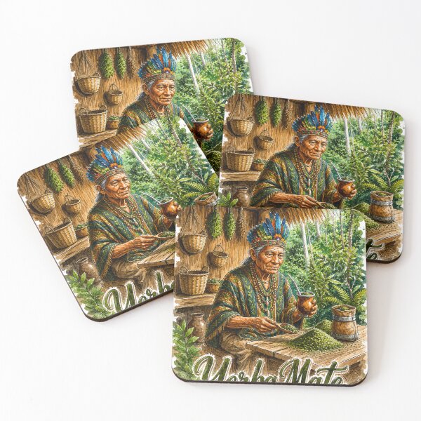 Item preview, Indigenous Guarani Shaman Preparing Traditional Yerba Mate designed and sold by Guryl Michal Designs.