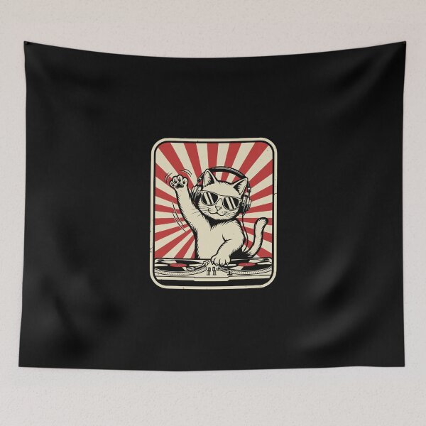 Item preview, Cat DJ Music Lover Feline Turntables Headphones designed and sold by PopStars1993.