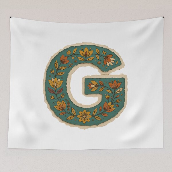 Item preview,  Decorative teal Floral Letter G Folk Art Monogram designed and sold by ITCHAWAWAA.