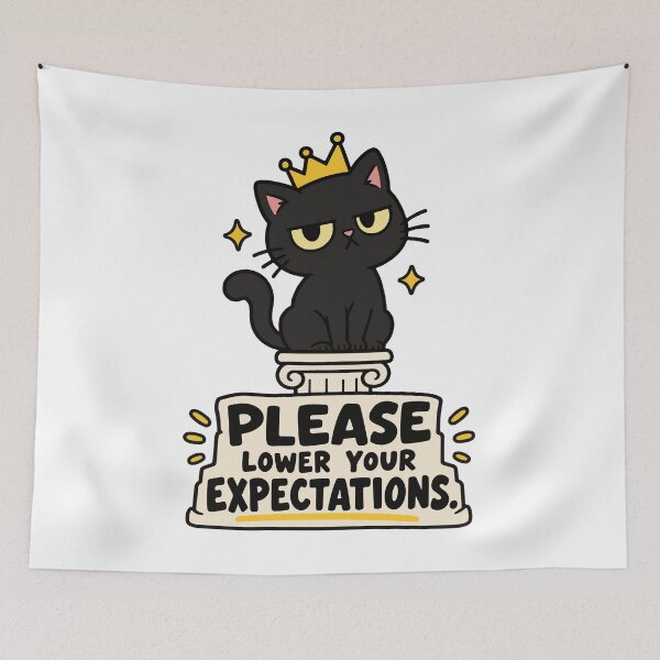 Item preview, Lower Your Expectations – Black Cat King with Crown designed and sold by MewMade.