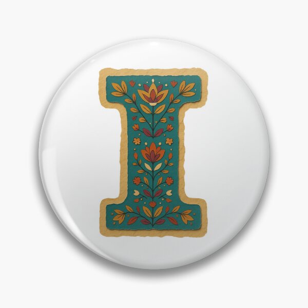 Item preview,  Decorative teal Floral Letter I Folk Art Monogram designed and sold by ITCHAWAWAA.