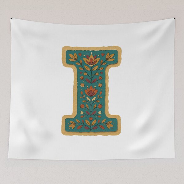 Item preview,  Decorative teal Floral Letter I Folk Art Monogram designed and sold by ITCHAWAWAA.
