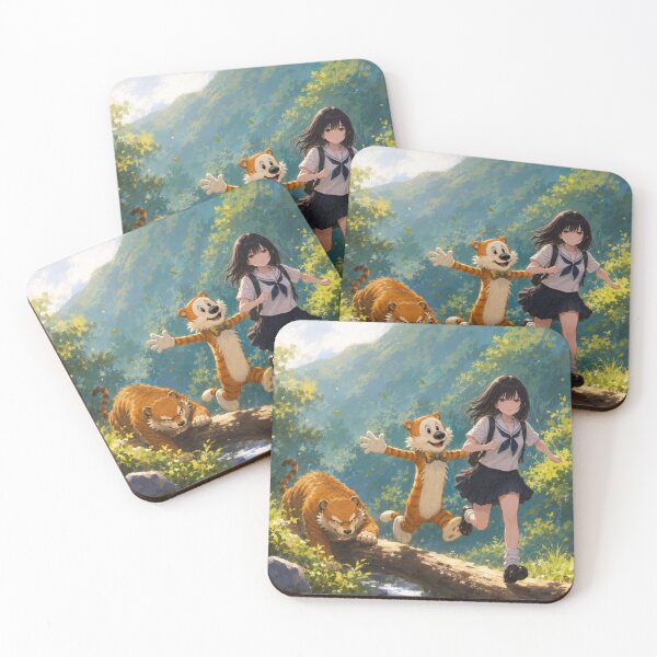 Item preview, Jungle Adventure - Anime Schoolgirl and Tiger Log Crossing Art designed and sold by BLUESKY11a.