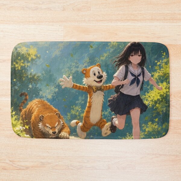 Item preview, Jungle Adventure - Anime Schoolgirl and Tiger Log Crossing Art designed and sold by BLUESKY11a.