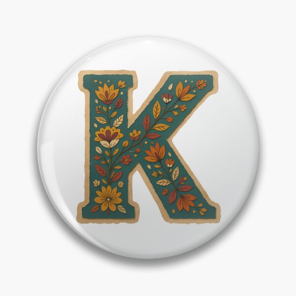 Item preview, Decorative teal Floral Letter K Folk Art Monogram designed and sold by ITCHAWAWAA.