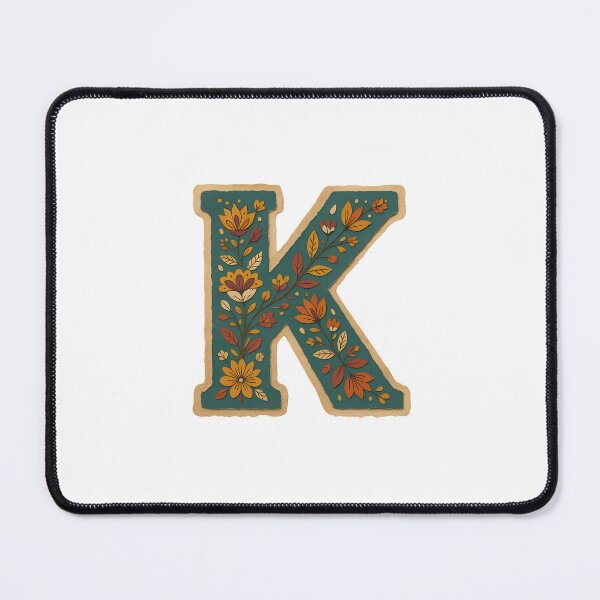 Item preview, Decorative teal Floral Letter K Folk Art Monogram designed and sold by ITCHAWAWAA.