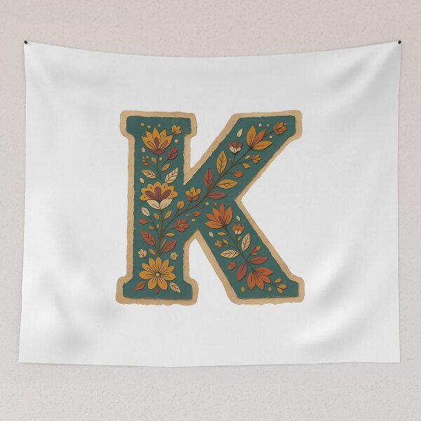 Item preview, Decorative teal Floral Letter K Folk Art Monogram designed and sold by ITCHAWAWAA.