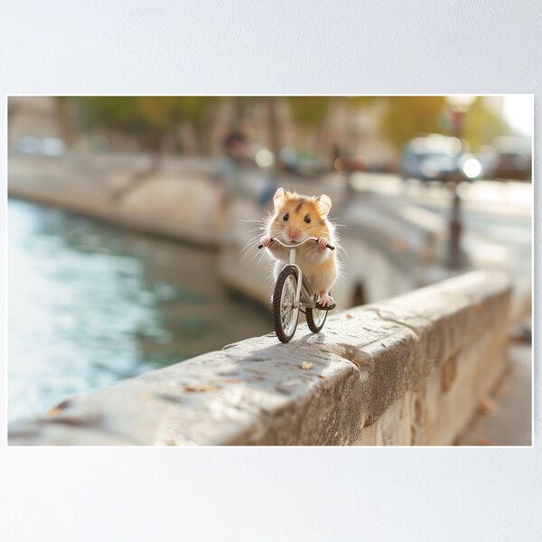 Item preview, Cute Hamster Riding Bicycle on River Bridge - Mini Commuter designed and sold by cutepid.