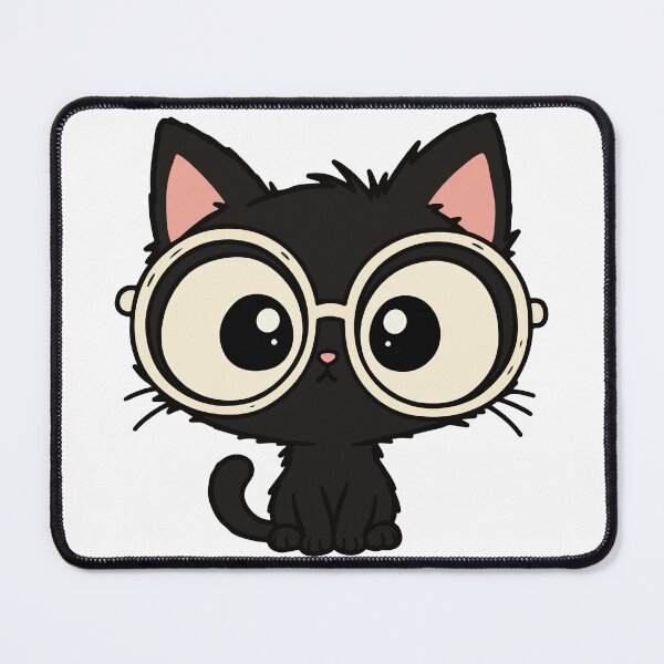 Item preview, Black Cat with Glasses – Kawaii Cat with Big Eyes designed and sold by MewMade.