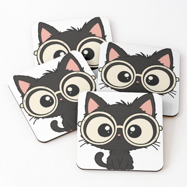 Item preview, Black Cat with Glasses – Kawaii Cat with Big Eyes designed and sold by MewMade.