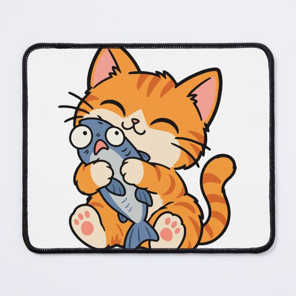 Item preview, Ginger Cat with a Fish – Greedy and Kawaii Cat designed and sold by MewMade.