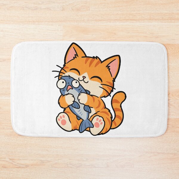 Item preview, Ginger Cat with a Fish – Greedy and Kawaii Cat designed and sold by MewMade.