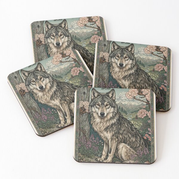Item preview, Japanese Wolf Spirit | Vintage Floral Mountain Landscape designed and sold by Wildora Studio.