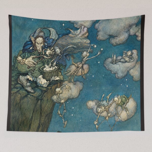 Artikelvorschau, Märchenhafte Wandkunst, Wie Berggeister neue Monde aufhängten, Fantasy-Illustration von Arthur Rackham entworfen und verkauft von RickE.