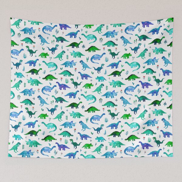 Item preview, Tiny Dinos in Blue and Green on White designed and sold by micklyn.