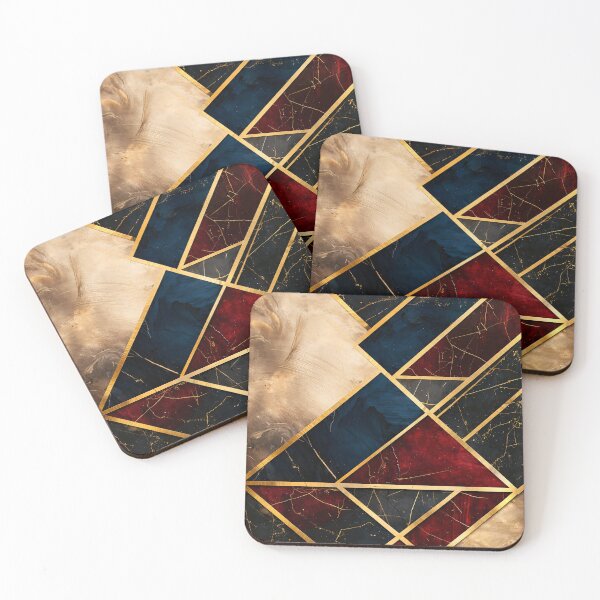 Item preview, Luxury Geometric Abstract in Red Blue and Gold – Modern Art Deco Pattern Print designed and sold by Kaleidoscope Print.