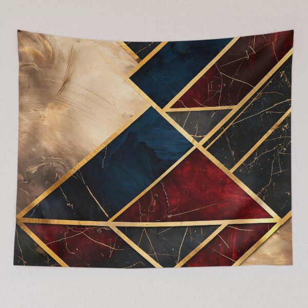 Item preview, Luxury Geometric Abstract in Red Blue and Gold – Modern Art Deco Pattern Print designed and sold by Kaleidoscope Print.
